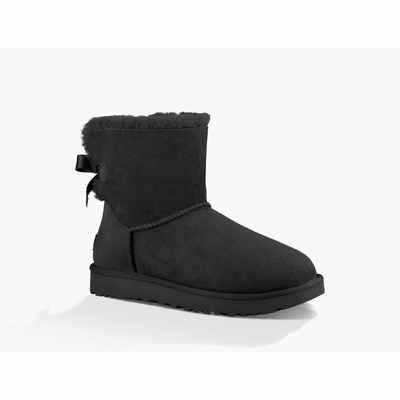 Botas UGG Mini Bailey Bow II Mulher Pretas | PT-QFDZP